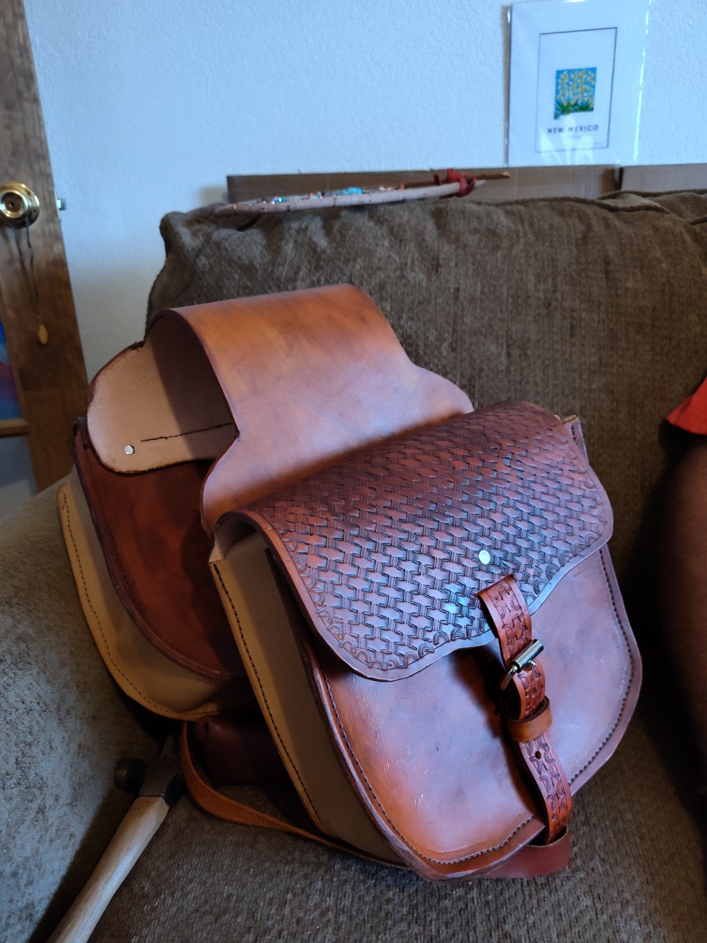 Motorcycle bags made of veggie tan leather